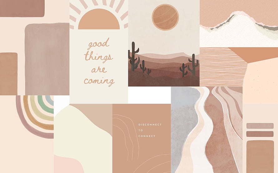 Boho Desert Aesthetic Collage with Cacti, Sun, and Earthy Tones HD wallpaper