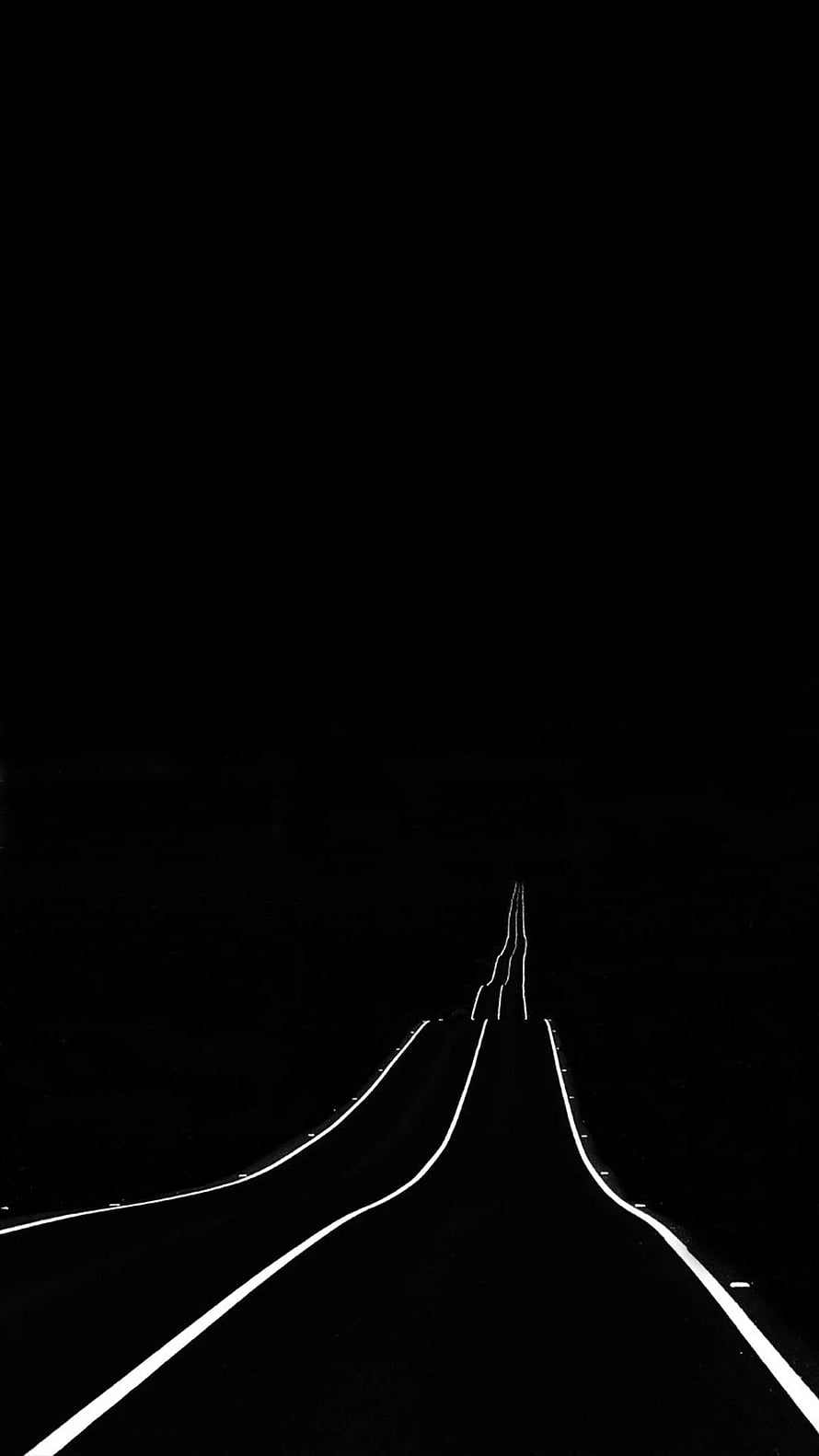 Minimalist Black Highway Road at Night with White Lane Markers HD phone wallpaper