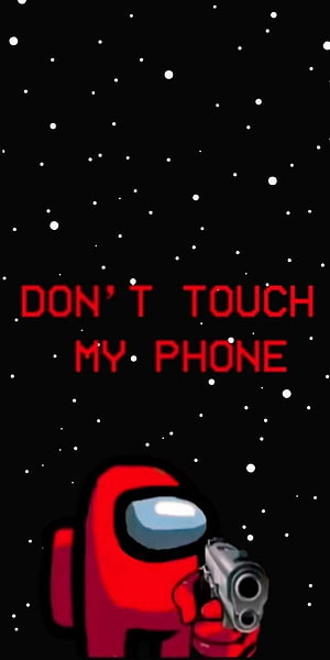 Red Among Us Crewmate Holding Pistol Against Starry Space Background HD phone wallpaper