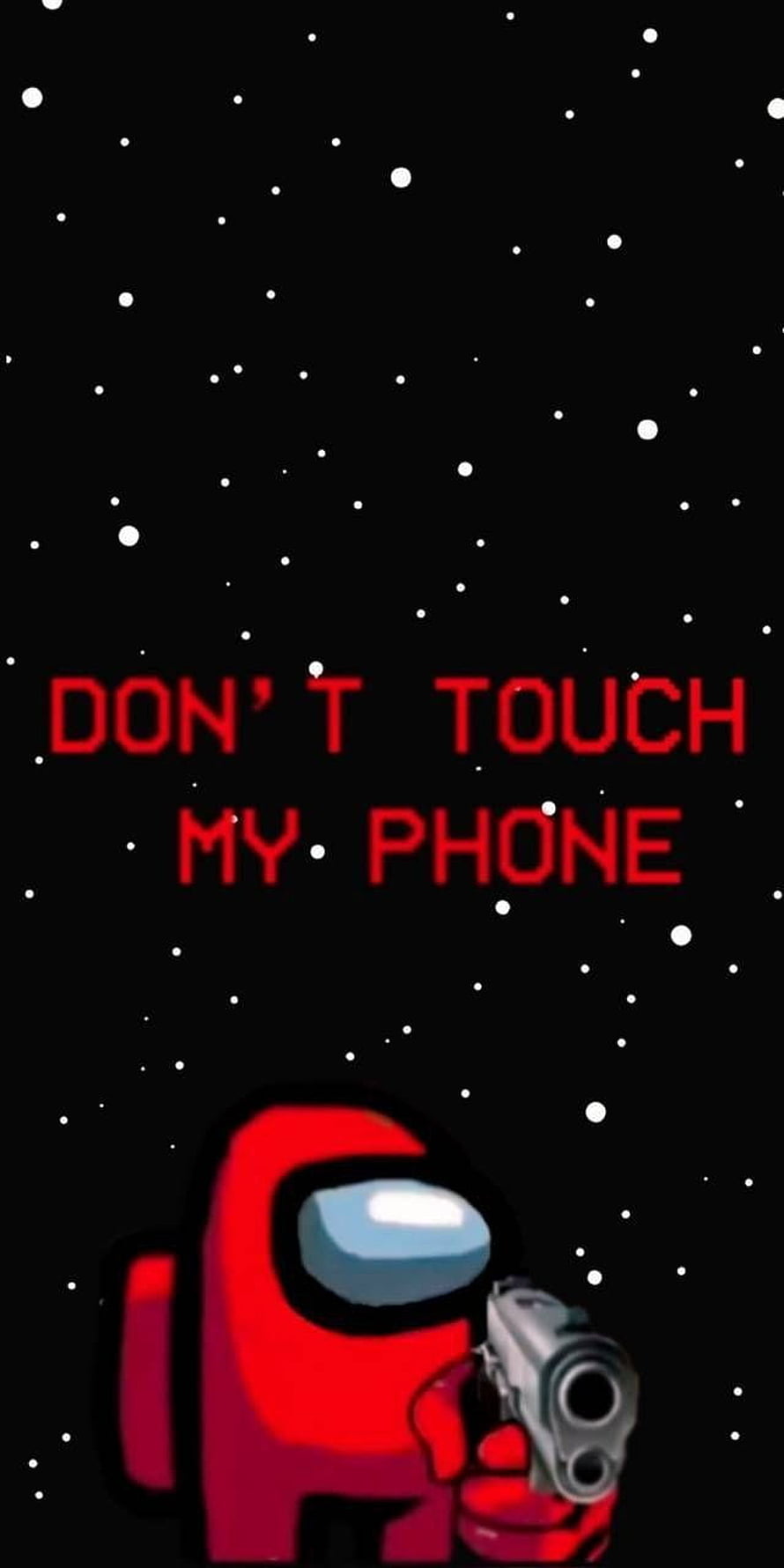 Red Among Us Crewmate Holding Pistol Against Starry Space Background HD phone wallpaper