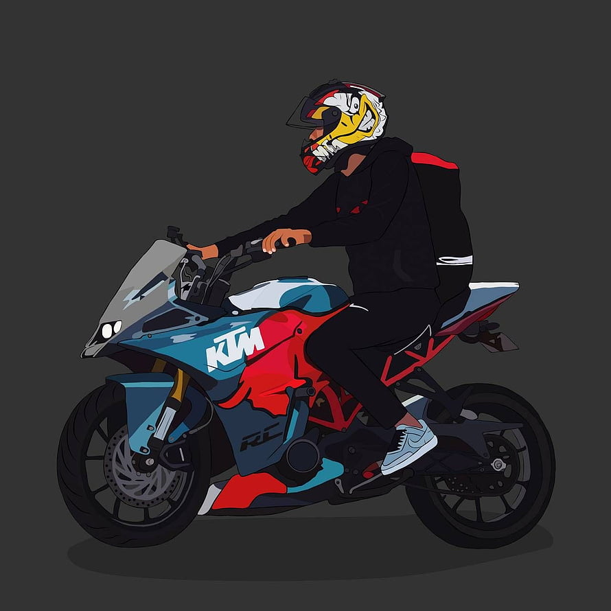 KTM RC 200 Sport Bike Rider Illustration in Blue and Red Livery HD phone wallpaper