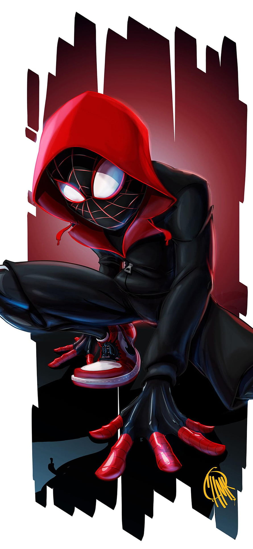Miles Morales Spider-Man in Red Hoodie Crouching Digital Art, 1125x2436 Spiderman Miles Morales Art XS, 10, miles morales spider man HD phone wallpaper