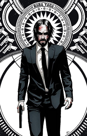John Wick Baba Yaga High Contrast Comic Illustration HD phone wallpaper
