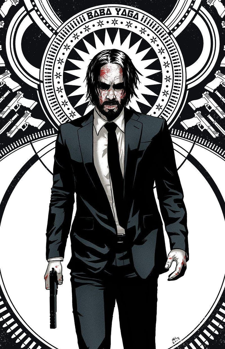 John Wick Baba Yaga High Contrast Comic Illustration HD phone wallpaper