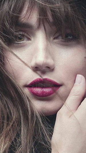Ana De Armas Close-Up Portrait With Bold Red Lipstick And Messy Bangs HD phone wallpaper
