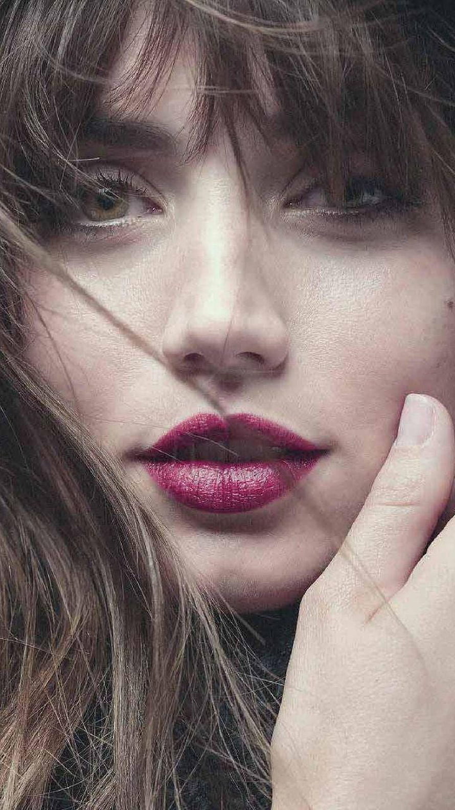 Ana De Armas Close-Up Portrait With Bold Red Lipstick And Messy Bangs HD phone wallpaper