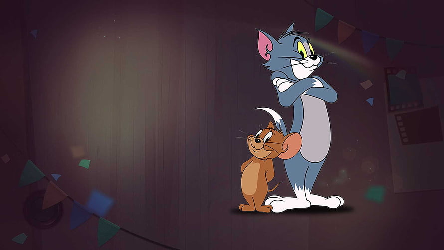 Tom and Jerry Classic Cartoon Characters Standing Together in a Dimly Lit Room HD wallpaper