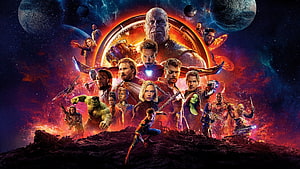 Avengers Endgame Ensemble Cast Poster with Thanos and Infinity Gauntlet in Cosmic Space HD wallpaper