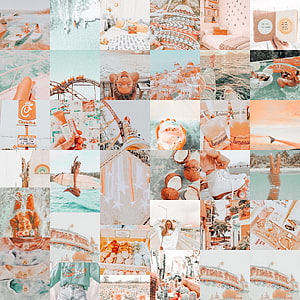 Orange and Teal VSCO Aesthetic Collage Kit with Preppy Beach and Lifestyle Photos HD phone wallpaper
