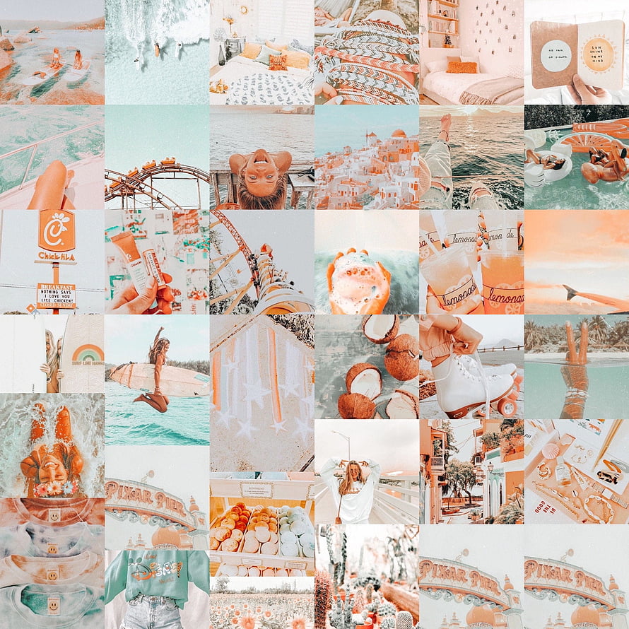 Orange and Teal VSCO Aesthetic Collage Kit with Preppy Beach and Lifestyle Photos HD phone wallpaper