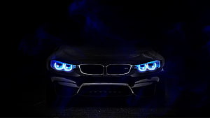 BMW M4 Front Fascia with Blue LED Headlights in Dark Smoke HD wallpaper