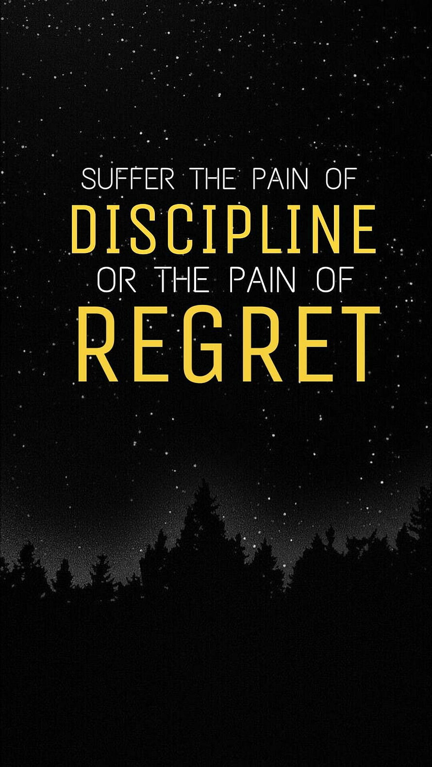 Discipline Over Regret Motivational Quote on Starry Night Forest Background HD phone wallpaper
