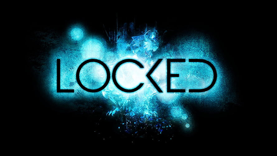 Glowing Blue Ice Burst with Bold Locked Text on Dark Background HD wallpaper