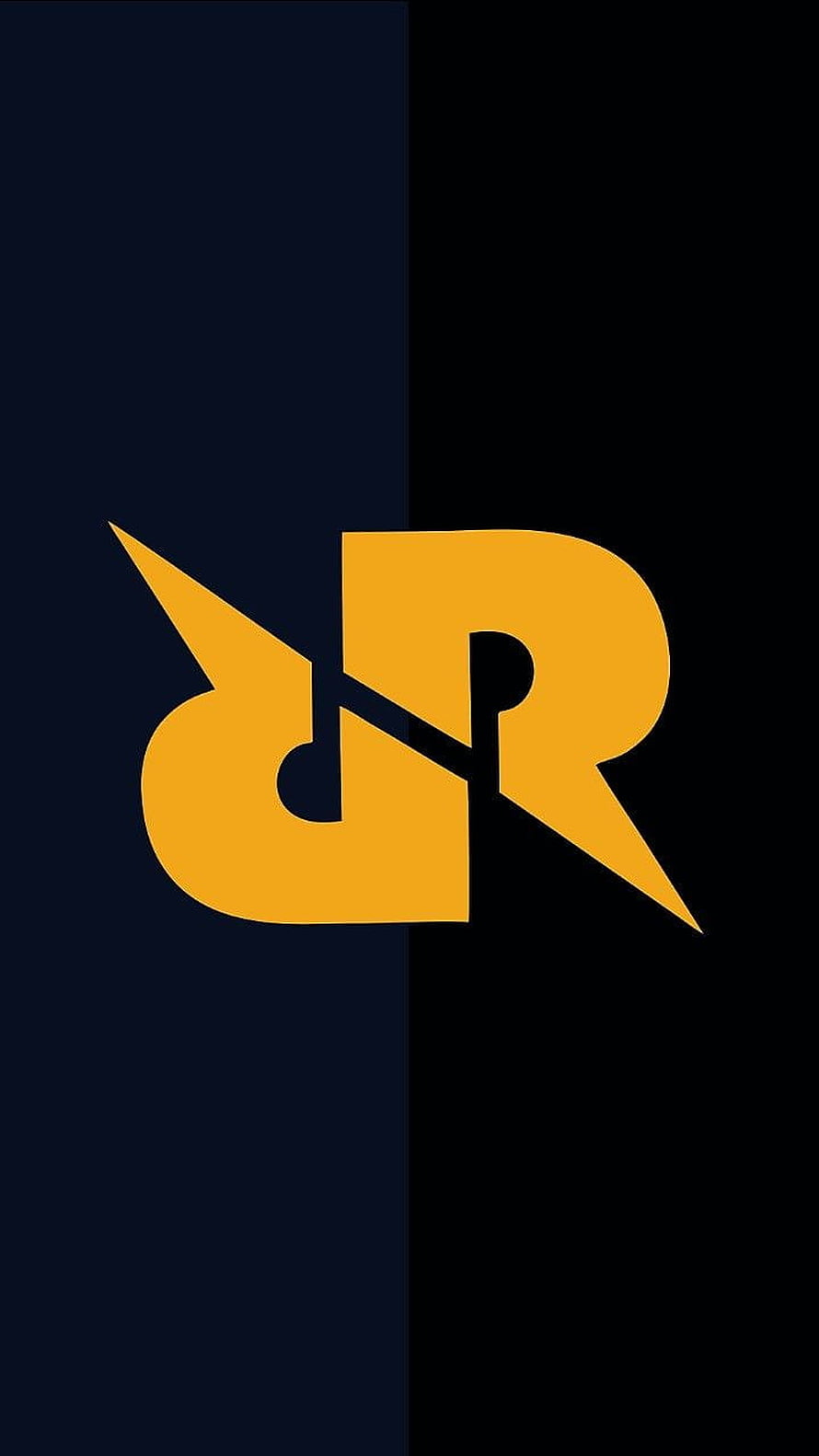 RRQ Esports Team Logo in Gold on Dark Split Background HD phone wallpaper