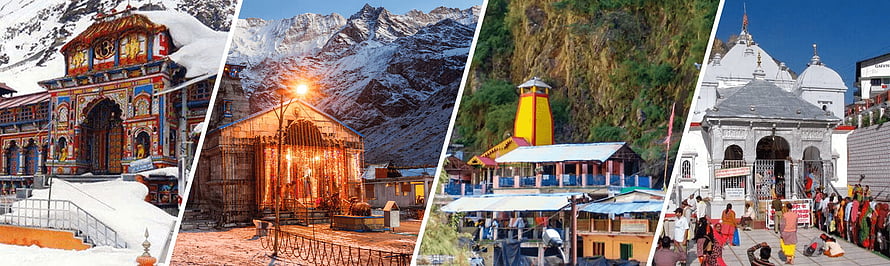 Char Dham Yatra Pilgrimage Sites in the Himalayas with Snowy Peaks and Temples HD wallpaper