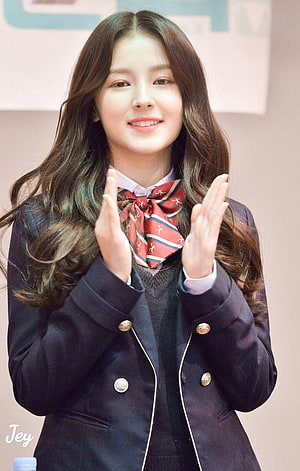 Momoland Nancy in School Uniform Clapping at Fan Event HD phone wallpaper