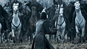 Jon Snow Confronting Cavalry Charge in Game of Thrones Battle of the Bastards HD wallpaper