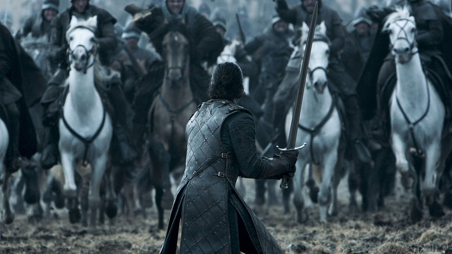 Jon Snow Confronting Cavalry Charge in Game of Thrones Battle of the Bastards HD wallpaper