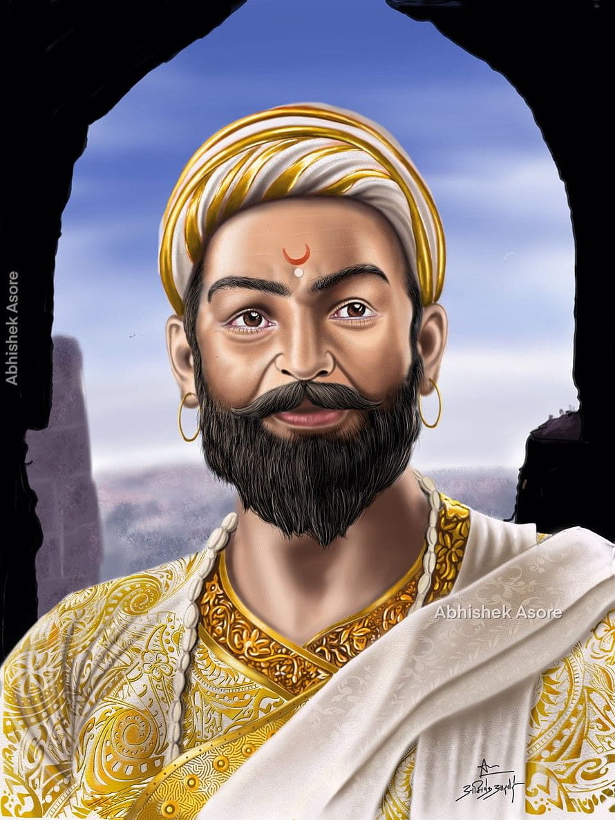 Chivalrous Portrait of Chhatrapati Shivaji Maharaj in Regal Attire HD phone wallpaper