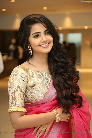 Anupama Parameswaran in a pink saree with gold blouse and traditional jewelry HD phone wallpaper