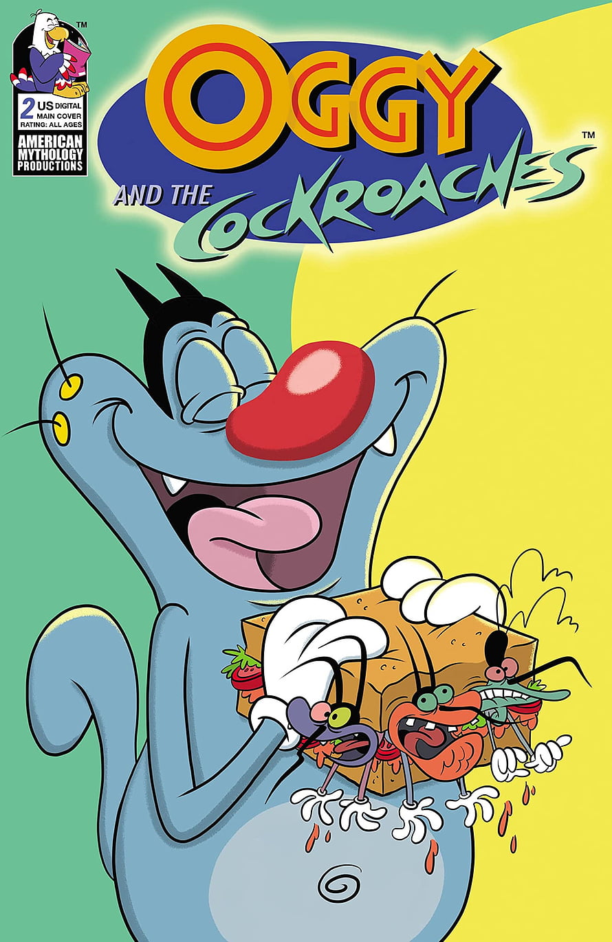 Oggy and the Cockroaches Comic Cover Featuring Blue Cat and Three Pests on Sandwich HD phone wallpaper