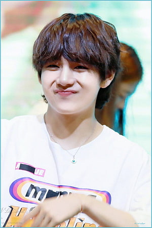 BTS V Taehyung Smiling in White Graphic Tee at Fan Event HD phone wallpaper