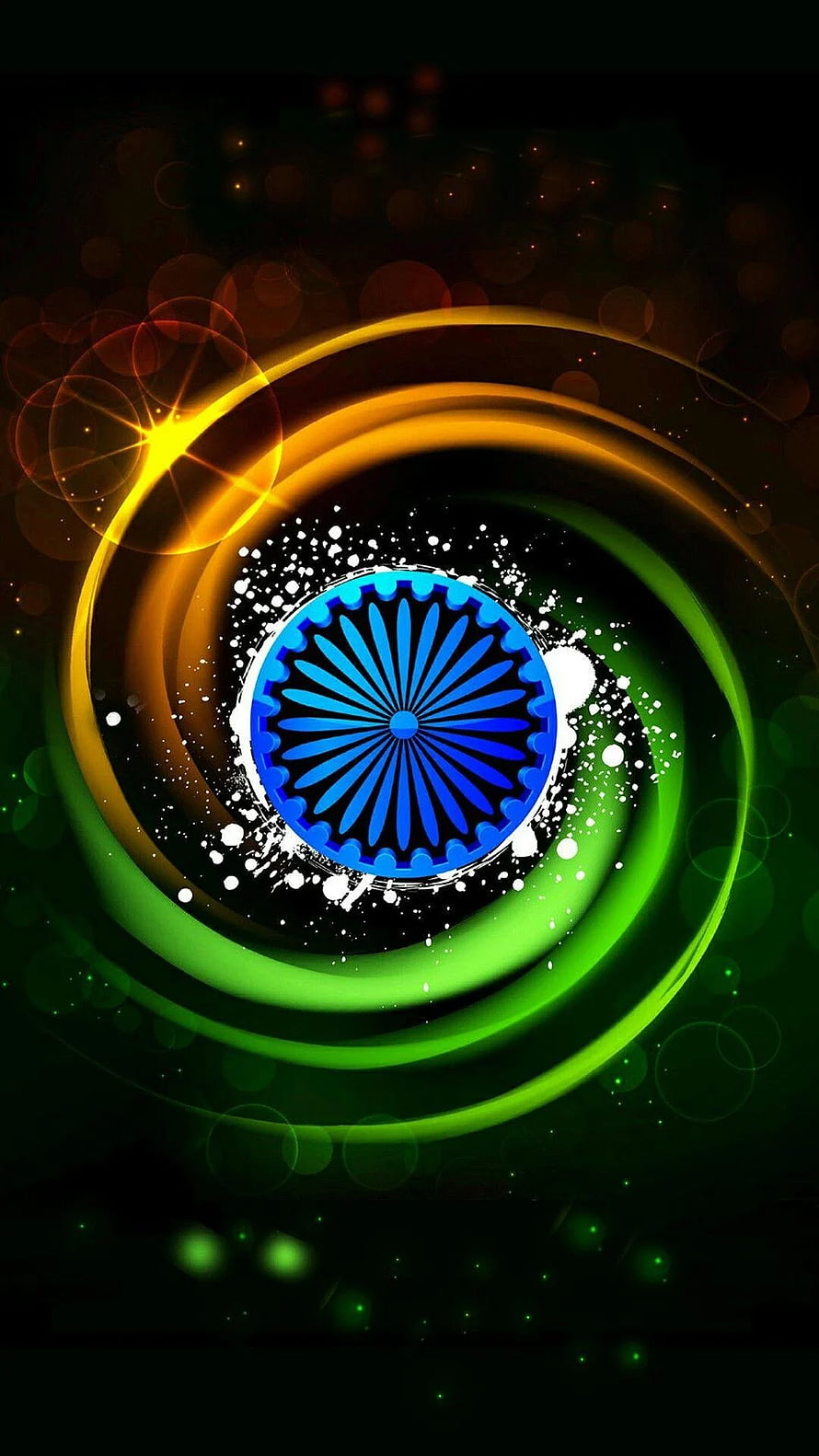 Vibrant India Flag Design with Ashoka Chakra and Glowing Tricolor Swirls HD phone wallpaper