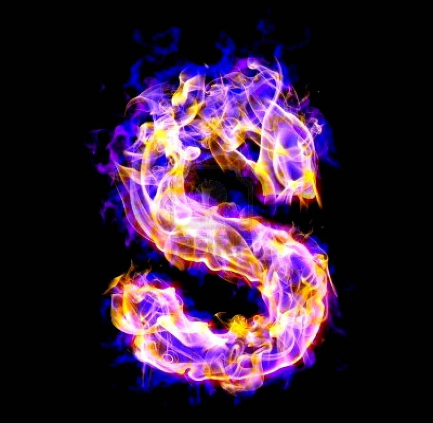 Vibrant Purple and Orange Flame Letter S on Black Background HD wallpaper