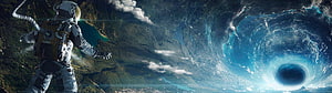 Astronaut in Spacesuit Floating Above Earth with Massive Ocean Hurricane HD wallpaper