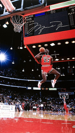 Michael Jordan Chicago Bulls Slam Dunk Championship Action Shot HD phone wallpaper