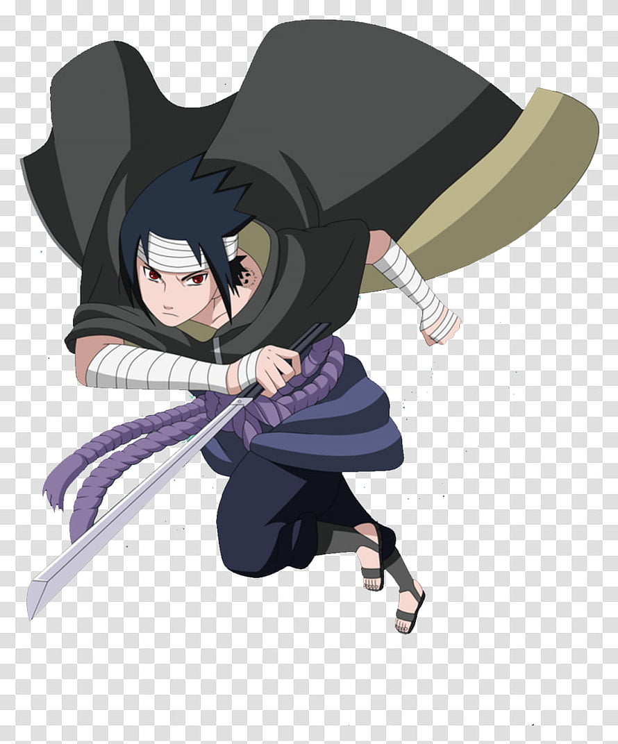 Sasuke Uchiha in Black Cloak Wielding Chakra Blades in Dynamic Combat Pose HD phone wallpaper