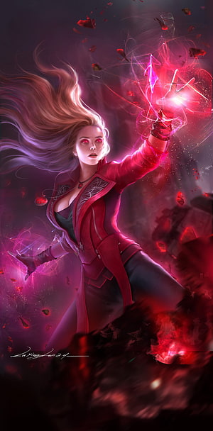 Scarlet Witch Wanda Maximoff Casting Red Energy in Dramatic Digital Fan Art HD phone wallpaper