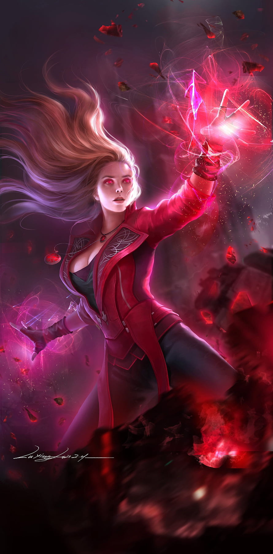 Scarlet Witch Wanda Maximoff Casting Red Energy in Dramatic Digital Fan Art HD phone wallpaper