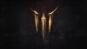 Baldur's Gate 3 Golden Dagger Emblem on Dark Textured Background HD wallpaper