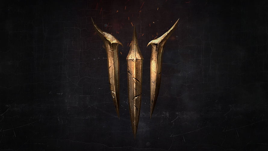 Baldur's Gate 3 Golden Dagger Emblem on Dark Textured Background HD wallpaper