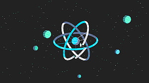 ReactJS Atom Logo with Orbiting Planets on Dark Space Background HD wallpaper