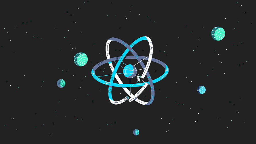 ReactJS Atom Logo with Orbiting Planets on Dark Space Background HD wallpaper