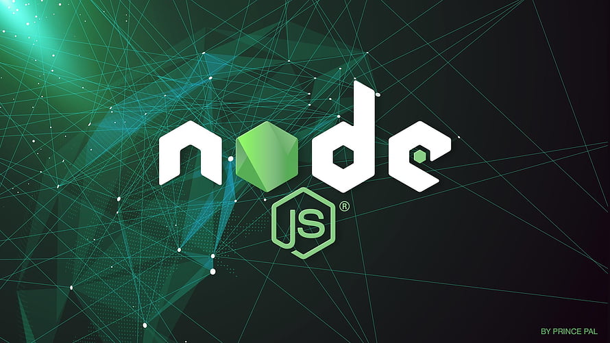 Node.js and JavaScript Hexagonal Logos on Dark Green Network Background HD wallpaper