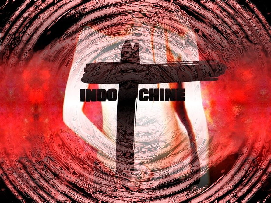 Indochine Band Logo with Distorted Red and Black Swirling Background HD wallpaper