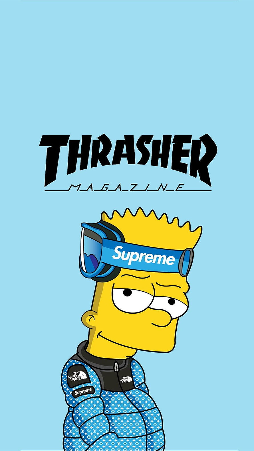 Bart Simpson in Supreme Goggles and Thrasher Magazine Streetwear Illustration HD phone wallpaper