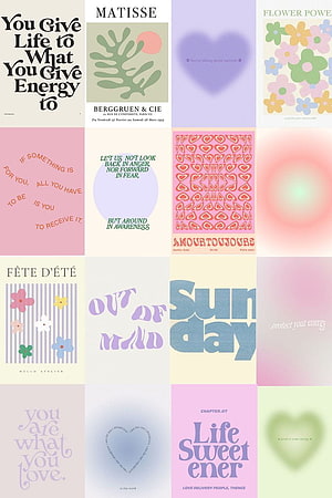 Pastel Aesthetic Collage Grid Featuring Typography, Flowers, and Soft Color Blocks HD phone wallpaper