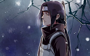 Itachi Uchiha in a Melancholic Winter Scene From Naruto HD wallpaper