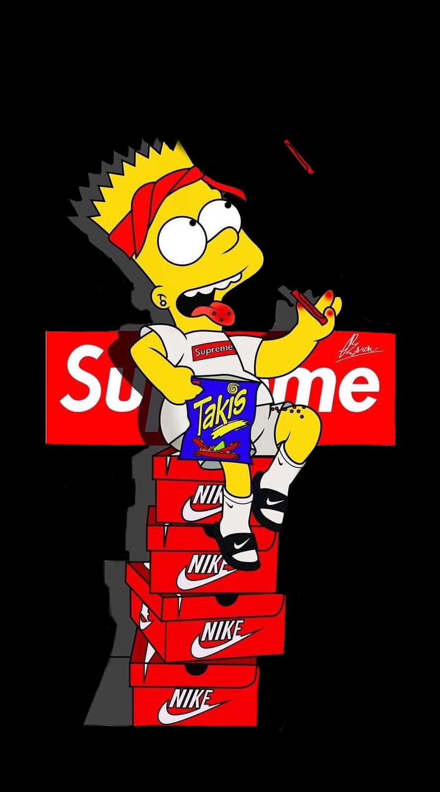 Bart Simpson in Supreme and Nike Streetwear Sitting on Shoe Boxes HD phone wallpaper