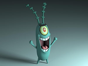 Plankton from SpongeBob SquarePants 3D Render with Wide Grin and Antennae HD wallpaper