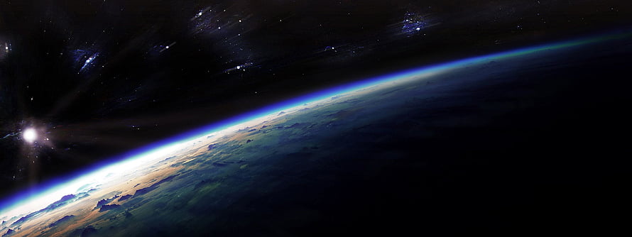 Earth Horizon From Space With Starfield And Atmospheric Glow HD wallpaper