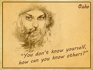 Osho Portrait Sketch with Self-Knowledge Quote on Vintage Paper Background HD wallpaper
