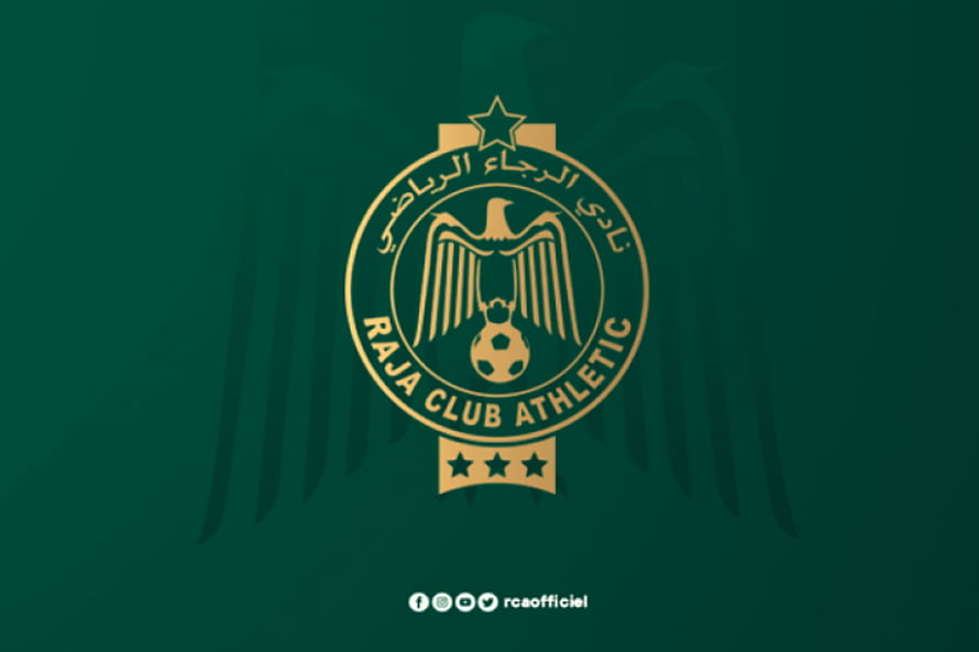 Raja Club Athletic Official Emblem on Deep Green Background with Gold Eagle Crest and Star Banner HD wallpaper