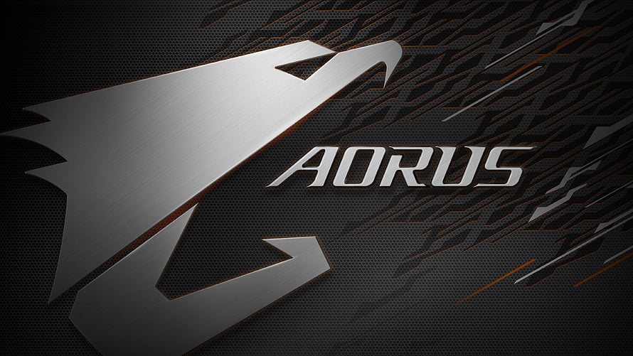 Gigabyte Aorus Gaming Brand Logo on Dark Carbon Fiber Background HD wallpaper