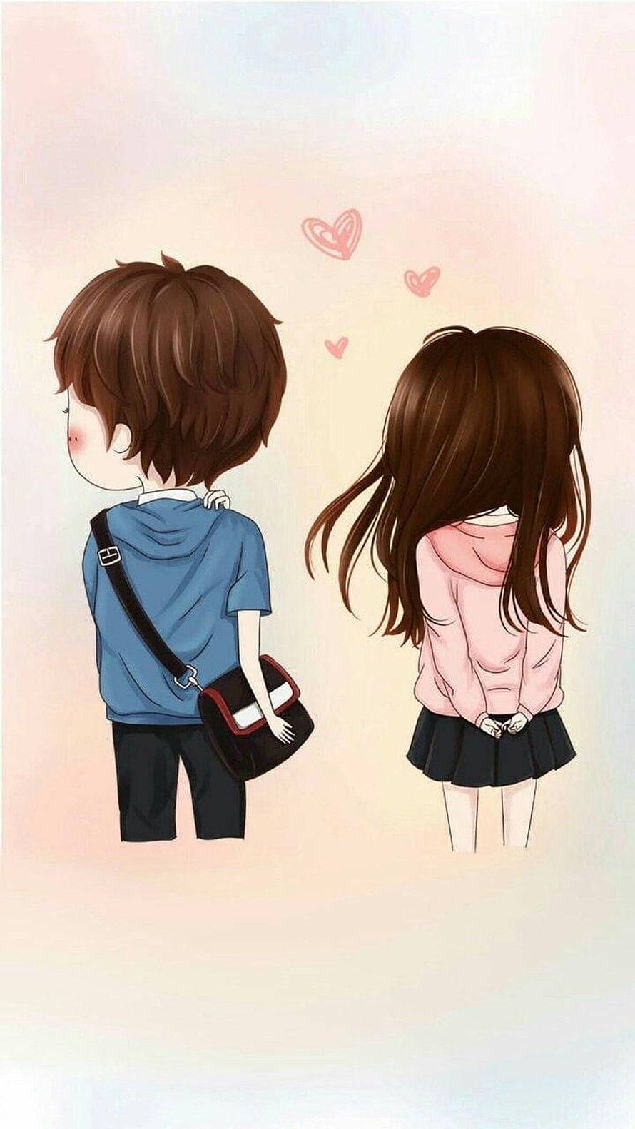 Cute Anime Couple Illustration: Boy and Girl with Hearts HD phone wallpaper