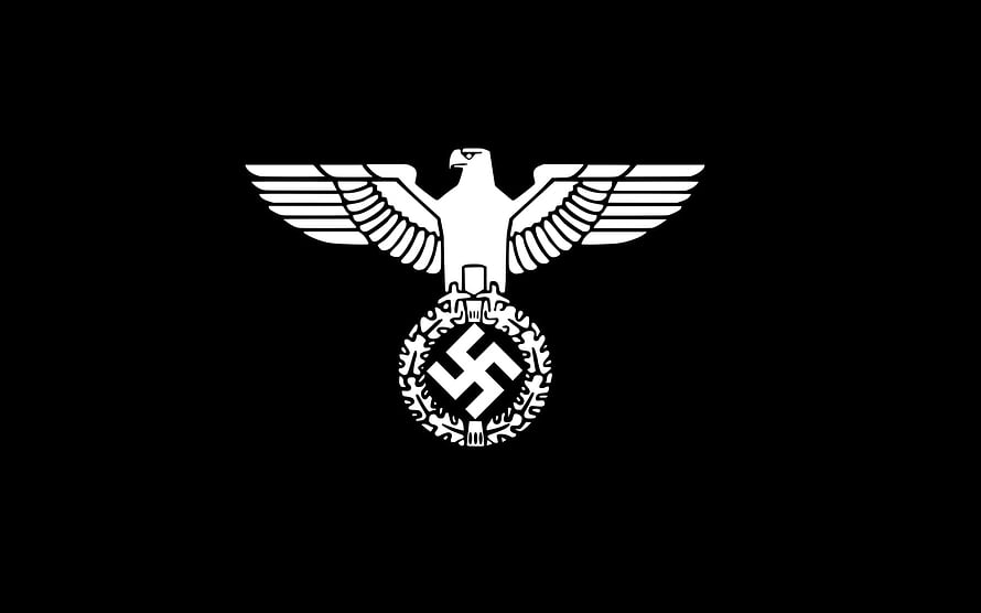 Reichsadler Eagle Emblem with Swastika and Oak Leaf Wreath on Black Background HD wallpaper